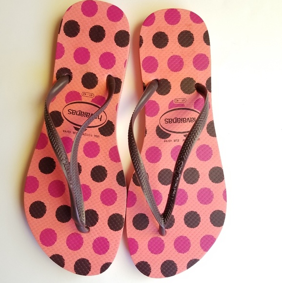 Havaianas Shoes - NEW Havaians Polka Dot Pink Brown Flip Flips 11